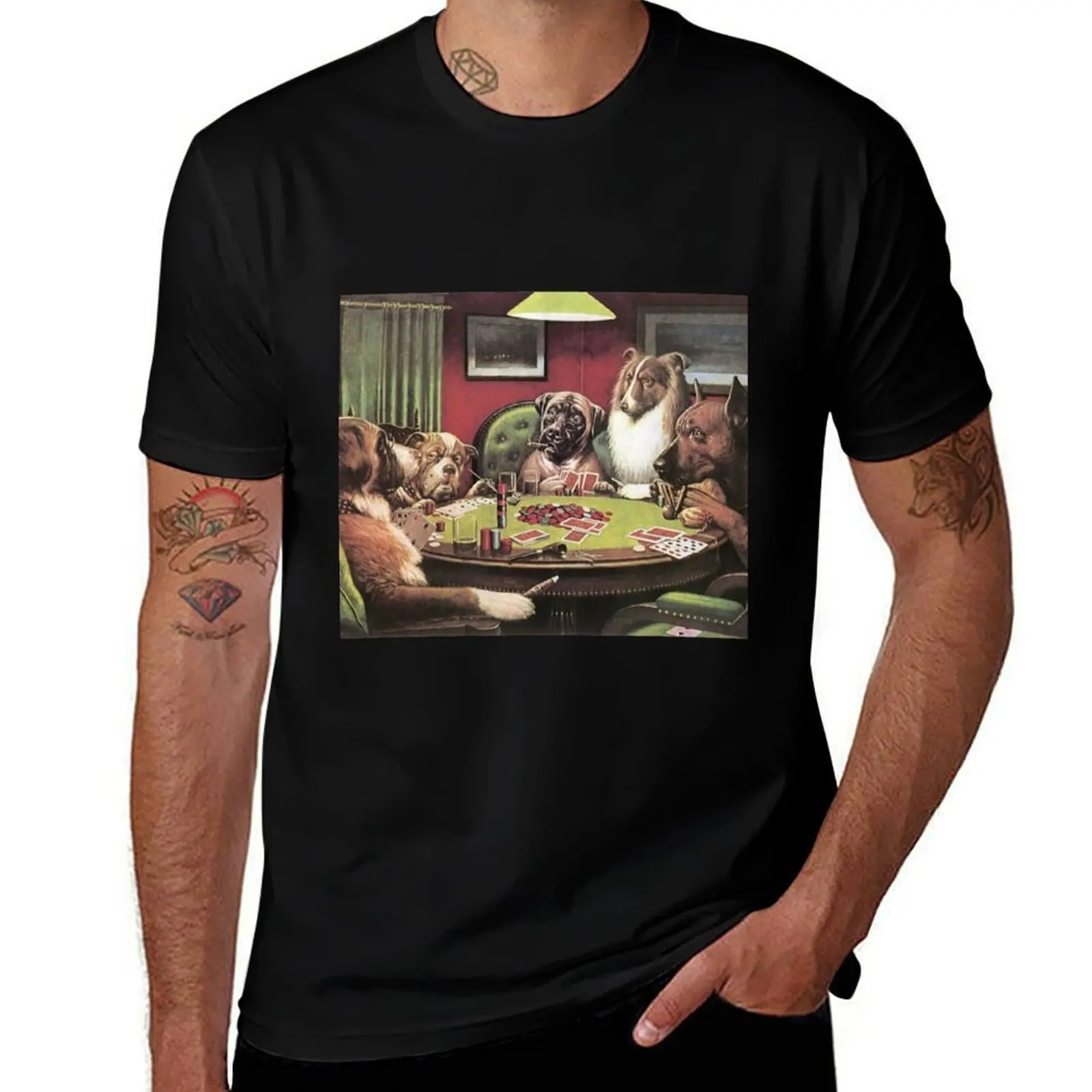 DOGS PLAYING POKER T-Shirt Art Pattern Printed Casual Top T-Shirt