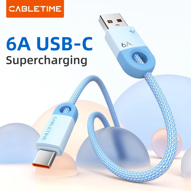 CABLETIME 6A 100W USB A to USB C Cable ultra fast charging Phone Cable 6A Type c For Huawei P40 Xiaomi 88W iphone Fast Charging