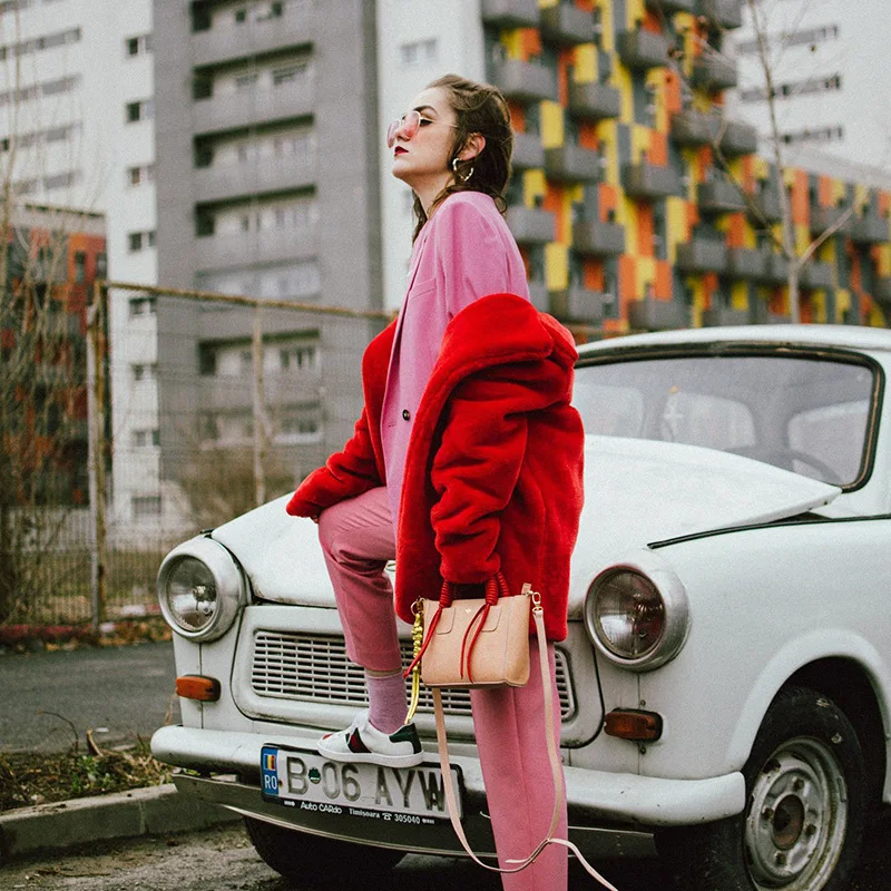 Luxury High Quality Notched Collar Mid-Length Fur Coat Women Winter Puffy Jacket Faux Fur Clothing Warm Outerwear Windproof Tops