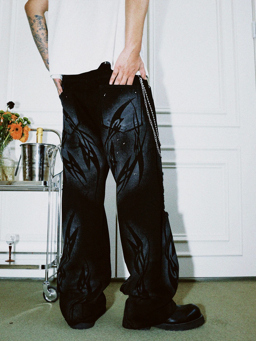 

South American Street Style Men's Jeans Casual Wide Leg Pants Printed Hole Design Breathable Cotton Polyester Blend Summer Wear