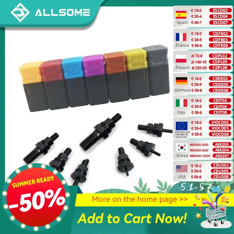 

Замена резьбовой оправки для заклепки гайки ALLSOME SAE 6-32 8-32 10-24 1/4-20 5/16-18 3/8-16 HT2777