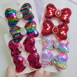 2PCS New Lovely Princess Sequin Diamond Bow Girls Hairpins Children Headwear Hairgrip Hair Clips Barrettes Hair Accessories