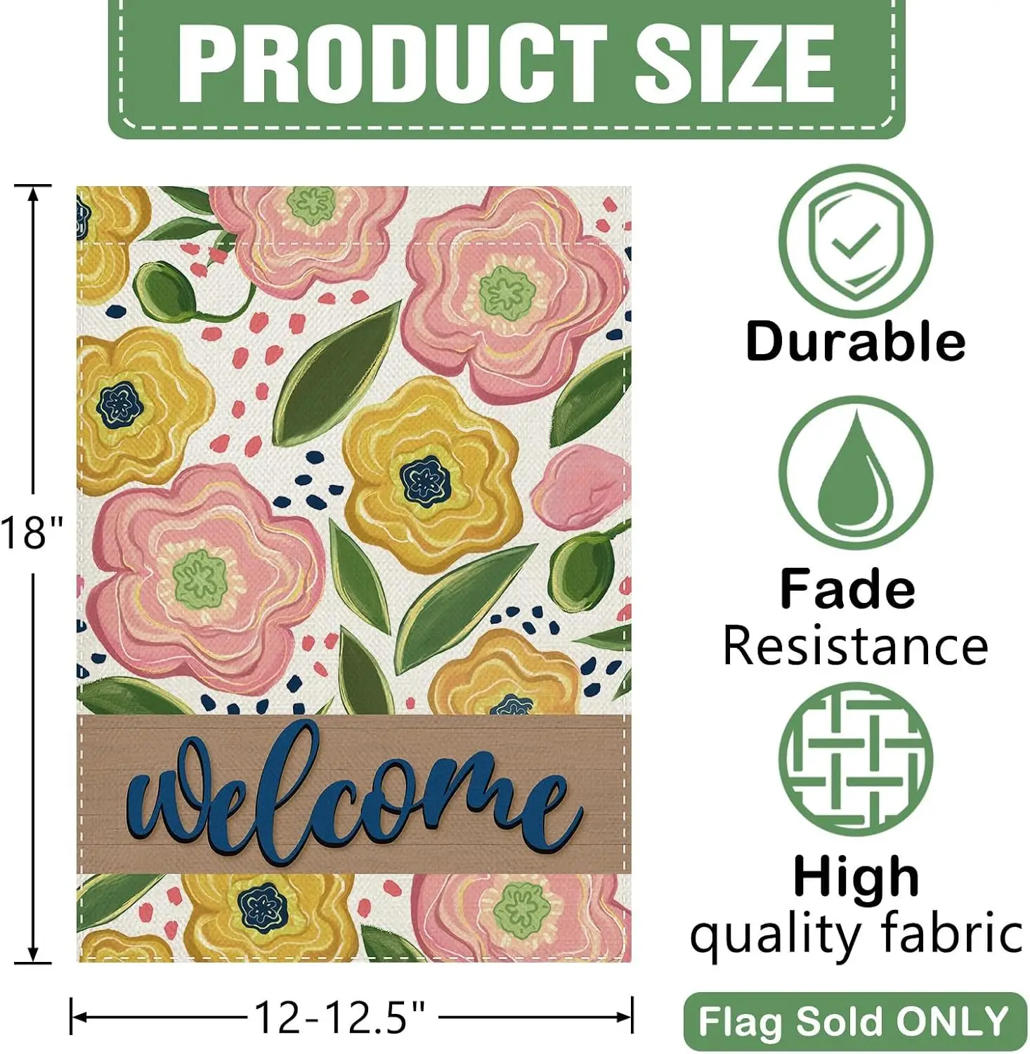 Dyrenson Welcome Spring Summer Floral Decorative Garden Flag | Pink Yellow Flower Yard Outside Home Decoration, Farmhouse Bu llp