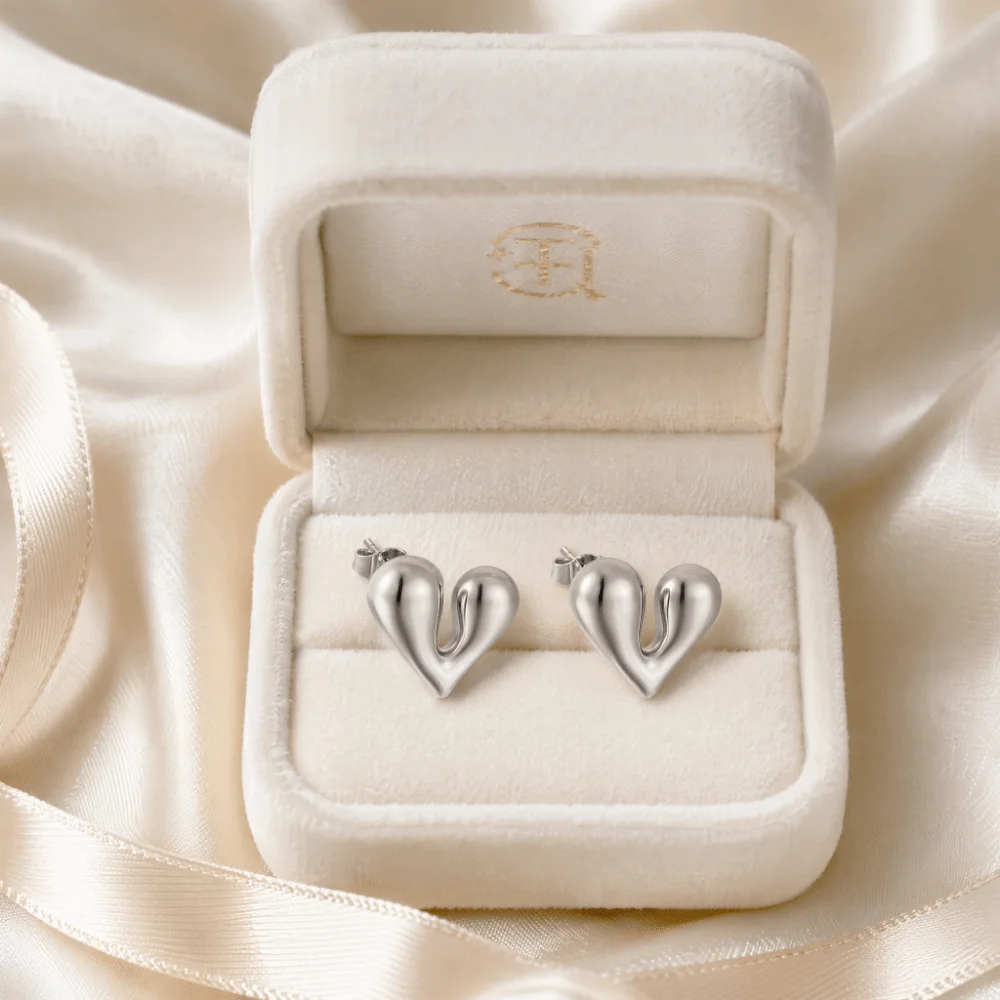 Stainless Steel Irregular Heart Earrings Geometric Texture Gold Color Chunky Hoop Earrings Charm Design Metal Texture