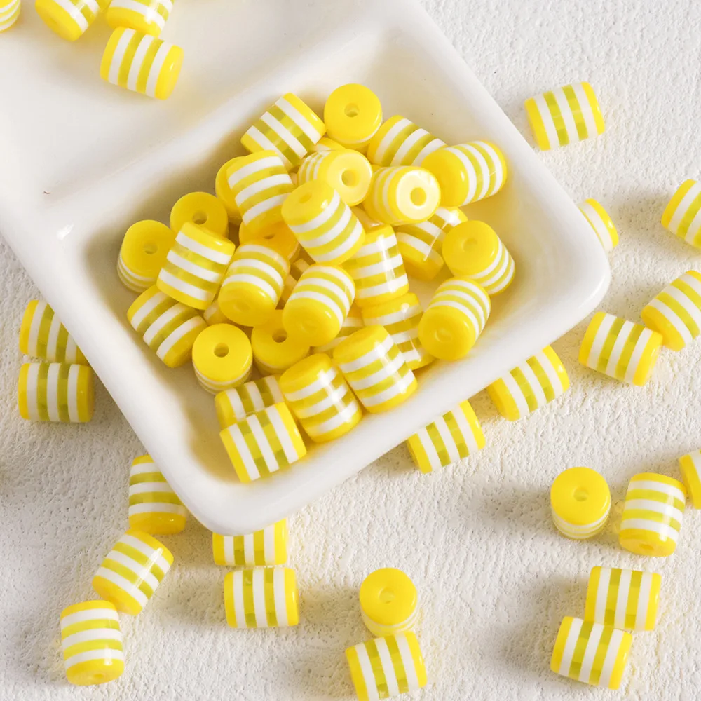 10 قطعة/الوحدة Cuentas de resina de rayas cilíndericas de arcoirris ، abalorios espacadores sueltos الفقرة la fabrication de joyas #6