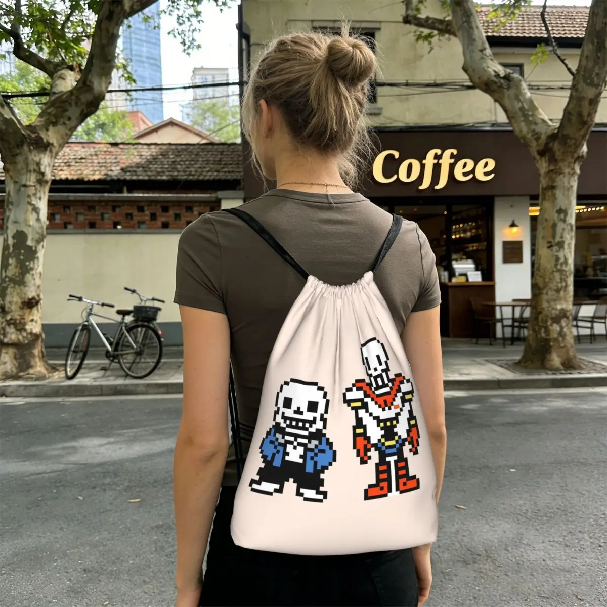 Undertale Sans And Papyrus Backpacks Casual Drawstring Bundle Pocket Sundries Bag Book Bags for Man Woman School