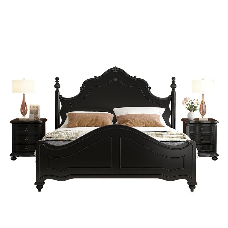 Solid wood bed modern simple master bedroom 1.8 meters double 1.5 small apartment black American princess bed