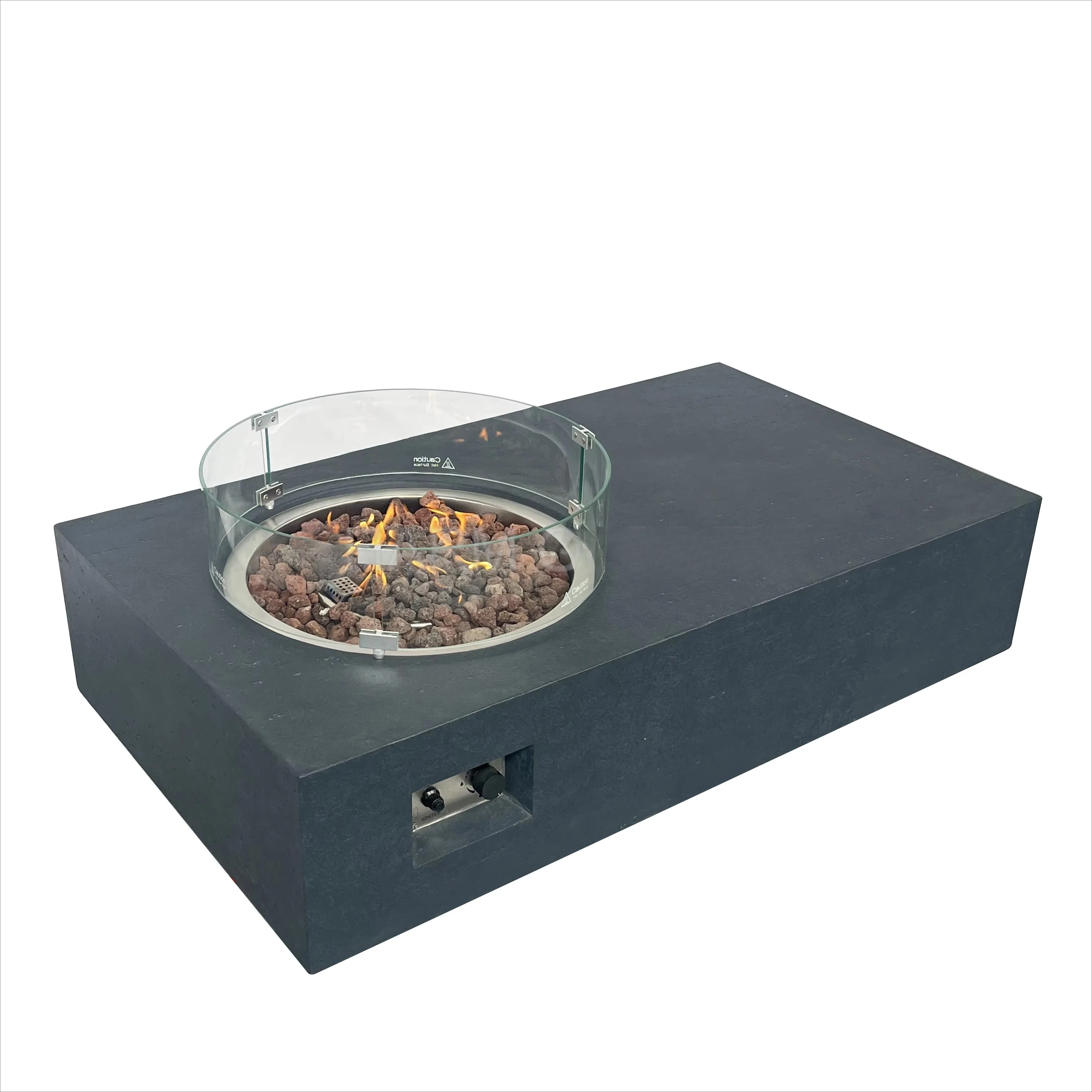CZYG006E Outdoor Modern Gas Fire Pit Table with Glass Guard Windscreen Made of Concrete Material