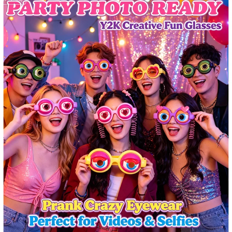 Y2K Creative Fun Plastic Prank Crazy Glasses, Perfect for Party Photo Videos and Christmas/Birthday Gifts