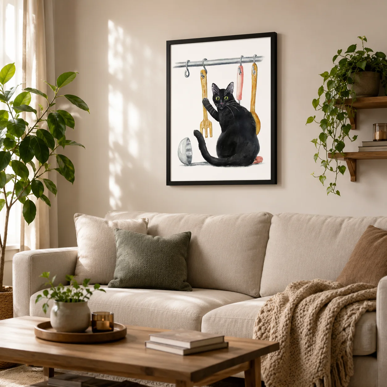 Black Cat Print, Printable Cat Decor, Cat Art, Funny Cat Art,Canvas Wall Print,High‑Grade Home Decoration Artwork for Bedroom,Li