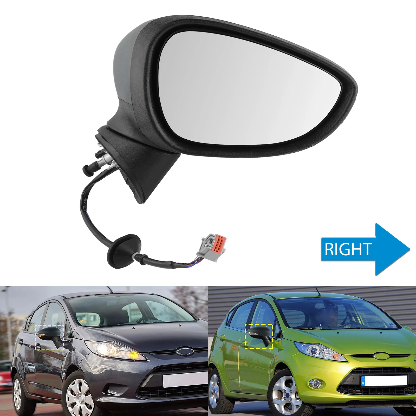 ANGRONG For 2008-12 Ford Fiesta MK7 Hatch Electirc Heated Door Wing Mirror Primed Right