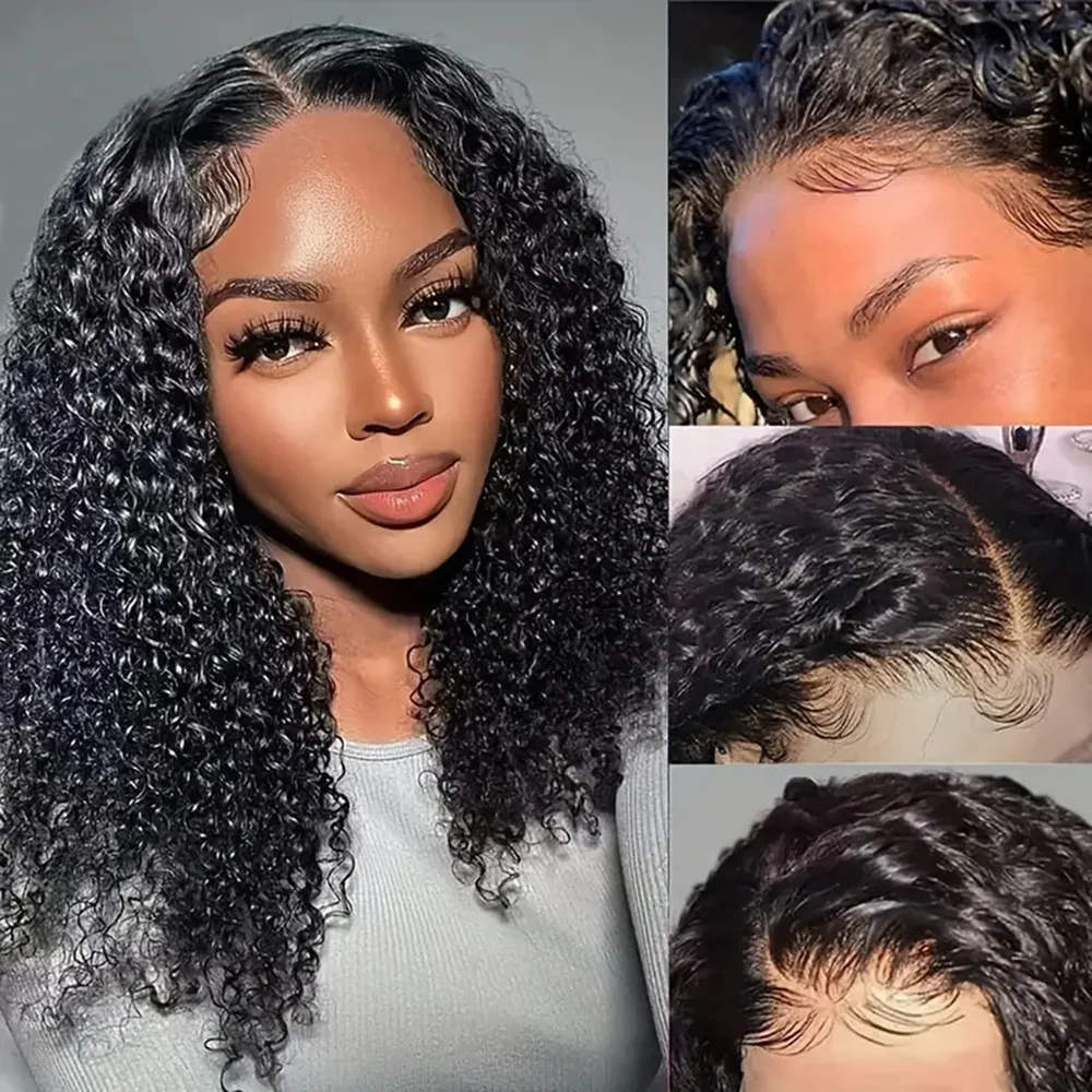 

Natural Black Medium Short Deep Curly Wig Lace Front High Temperature Fiber Durable Long Lasting Synthetic Hair