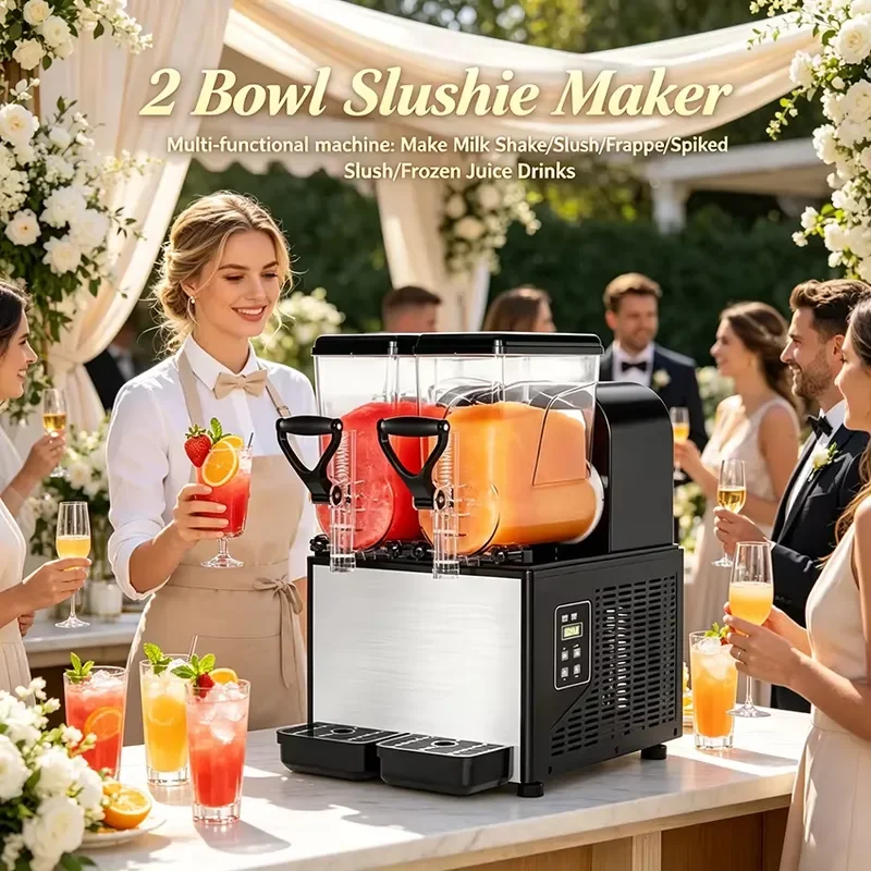 Commercial Double Tank Slush Granita Machine High Capacity Frozen Drink Making Equipment for Retail Store and Outdoor Party