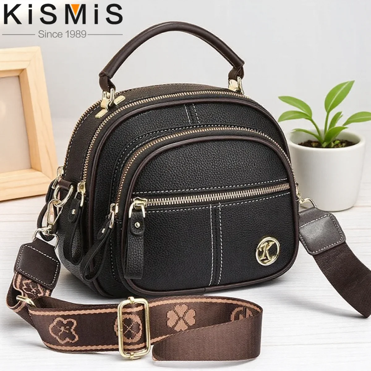 

Винтажная сумка через плечо из искусственной кожи с узором личи и регулируемым ремешком, двойным отделением на молнии, простой корейский стиль