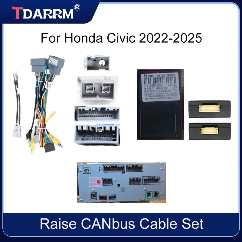 For Honda Civic 2022-2025 16pin cable Car Radio Audio Harness Kit RaiseCanbus box G-RZ-HD56 Cable Set