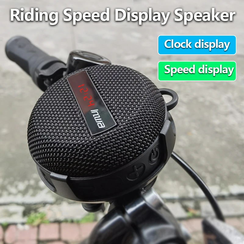 LED Digital Display Wireless Cycling Bluetooth Speaker Outdoor Portable Column IP67Waterproof Subwoofer Hands-free Bicycle Audio