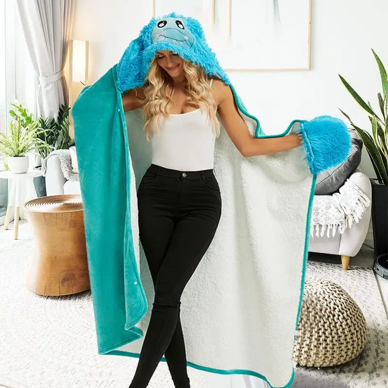 Hooded Blanket Flannel Throw Blanket Furry Hoodie Throw Soft Cozy Loungewear Dinosaur Cape For Adults And Teens