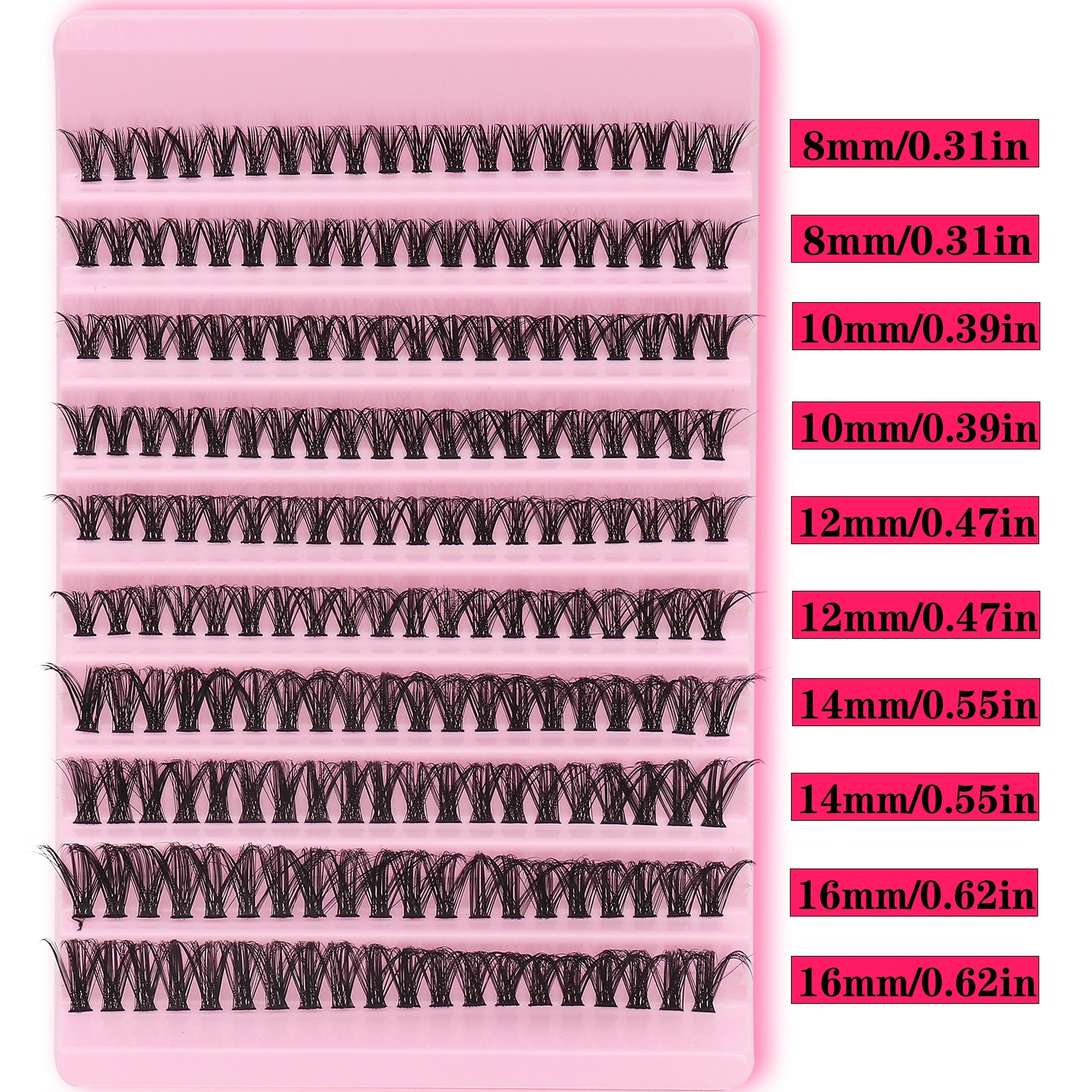 Un set di 200 grappoli di ciglia di visone artificiale, ricciolo D lunghezza mista 8-16 mm, ciglia singole dense 3D dall'aspetto naturale