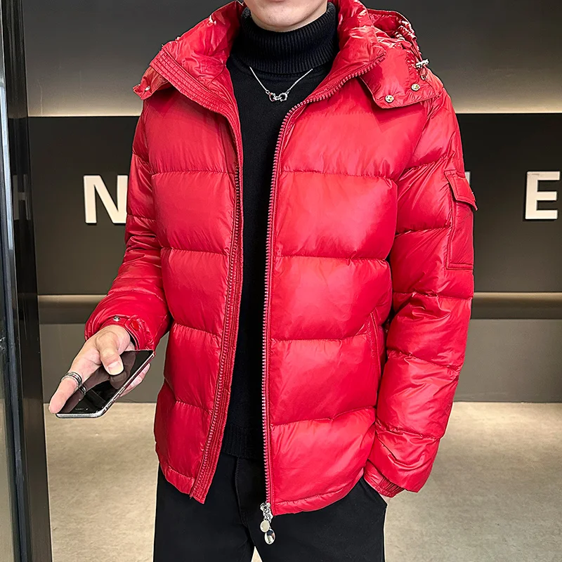 

Cardigan Jacket New Glossy Down Men 's Jackets Short Winter Hooded Women Thickened Warm-Keeping Cold-Proof Long Sleeve Parkas