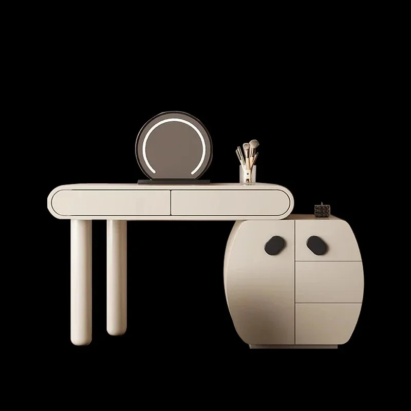 

Light luxury dresser, storage cabinet, modern simplicity, cream style, large retractable makeup table bucket cabinet integrated