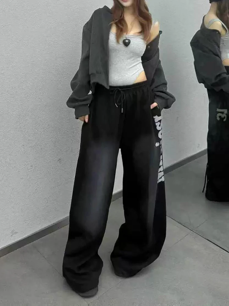New Y2K Hiphop Pants Woman High Street Wide Leg Sweatpants Fashion Spring Autumn Vintage Letter Print Dance Running Trousers