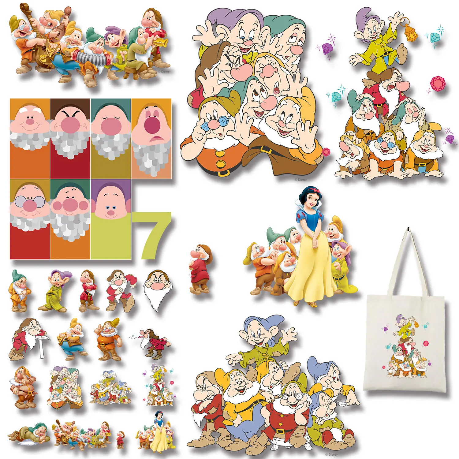 

Snow White and The Seven Dwarfs Cartoon Sticker Iron-on Transfers for Clothing Decoration Accessories Appliques Diy Craft