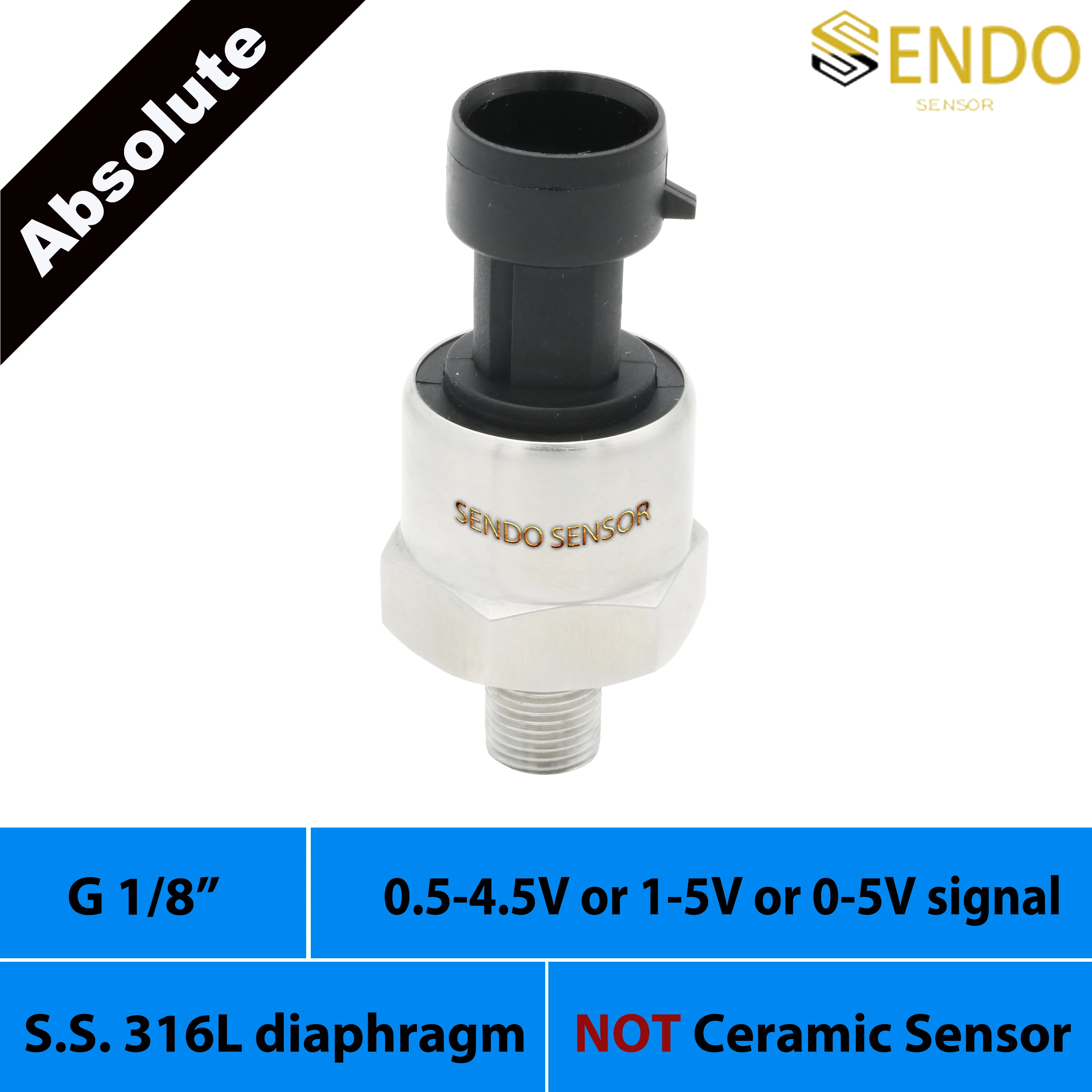 Absolute pressure transducer 0.5 4.5 V signal 1 5V 0 5V 15 psia 1.6mpa 10bar abs 30 75 psi 200kpa 150psia 16bar G1 8 thread IP65