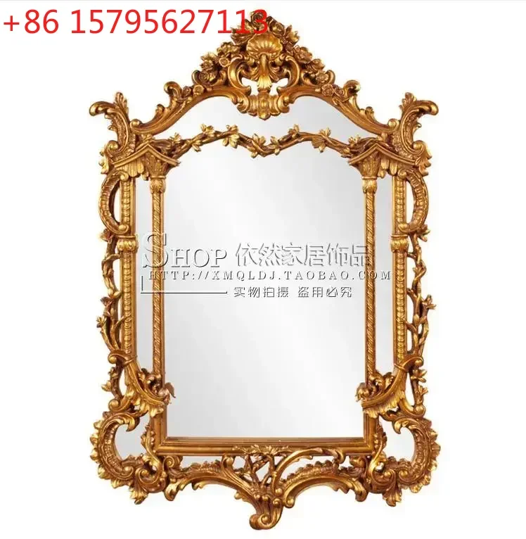 

SS Light luxuryGold carved bathroom vanity table mirror bathroom bathroom wall hanging porch decorative mirror