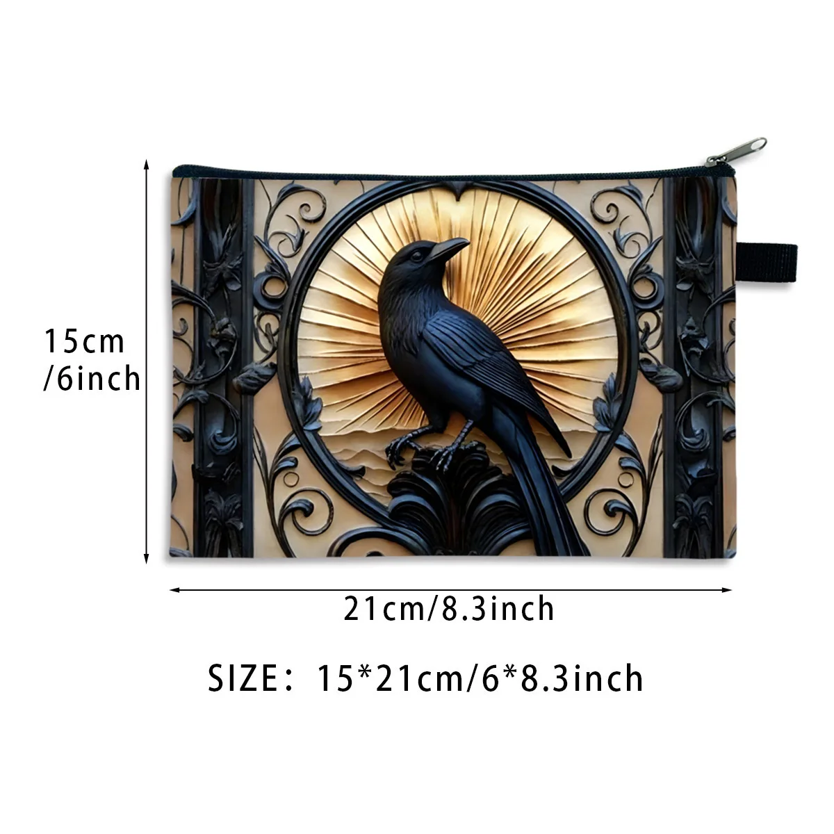 Gothic Retro Mysterious Black Crow Print Coin Purse, Large-capacity Dirt-resistant Cosmetic Bag Storage Bag Makeup Bags