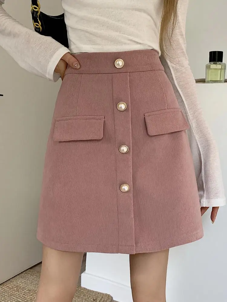 

Autumn Winter New Black Pink Corduroy High Waisted Mini Skirt Women Korean Fashion Brown Large Size Short Skirt Simplicity Trend