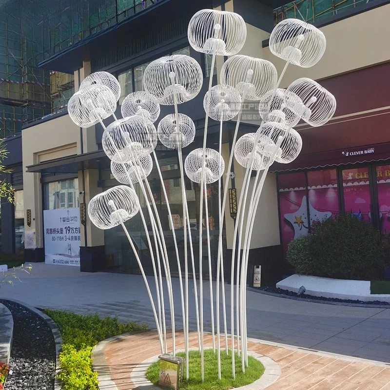 Garden Landscape Residential Area Sales Office Marketing Center Greenland Stainless Steel Metal Dandelion Sculpture Soft Decorat