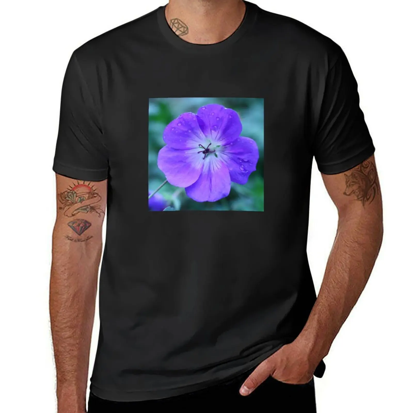 Purple Petunia Flower Pinwheel Rain Drops T-Shirt graphics boys whites sports fans plain white t shirts men