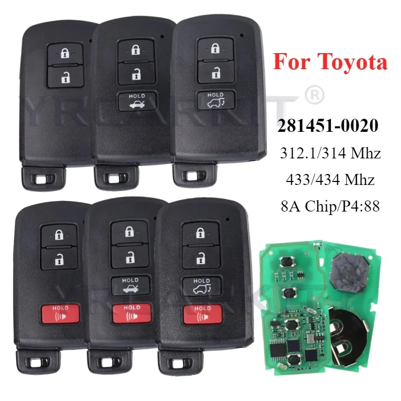 For Toyota Avalon Camry Corolla Prius Yaris Auris RAV4 Avalon 281451-0020 HYQ14FBA Keyless Smart Remote Key 314.3MHz/433MHz Fob