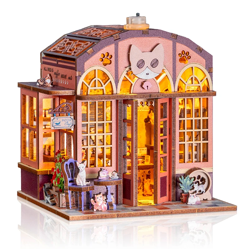 Woodworking Kits For Kids - مجموعة نماذج مصغرة خشبية لمقهى القطط