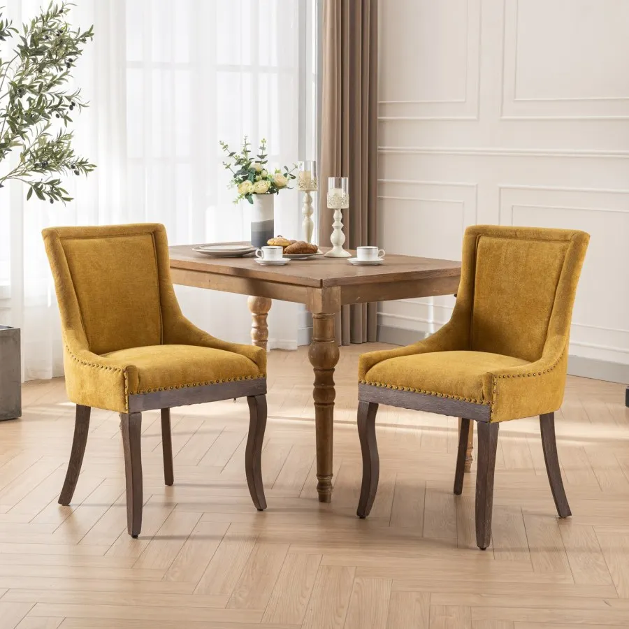 AandA Furniture, Ultra Side Dining Chair, Thickened fabric chairs with neutrally toned solid wood legs, Bronze nail head, Set o