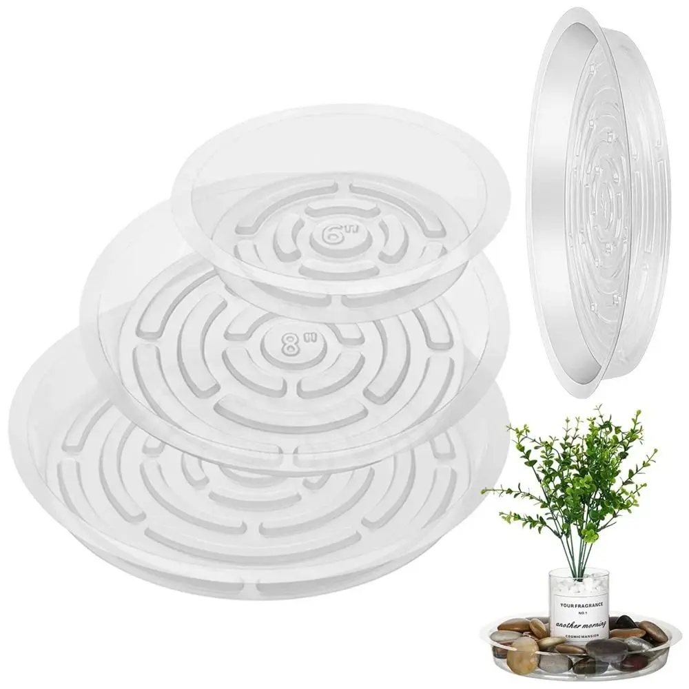 

5pcs 6/8/10/12 Inch Plastic Flower Pot Tray Round Transparent Planter Mat Reusable Anti-slip Plant Base Indoor Outdoor
