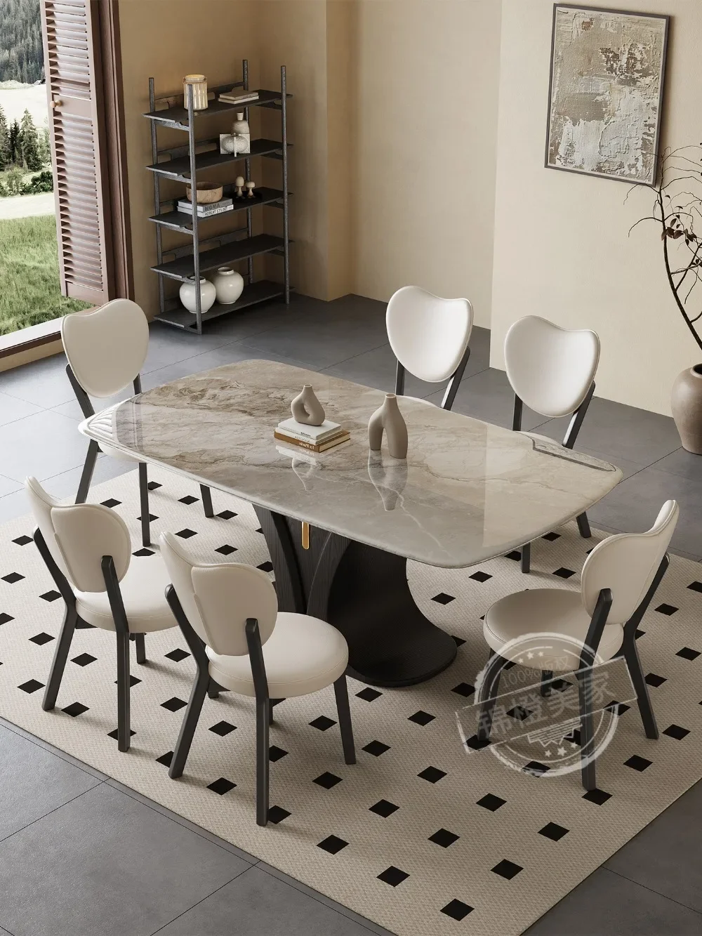 Natural marble microcrystalline stone dining table and chair combination rectangular light luxury high-end luxury stone solid