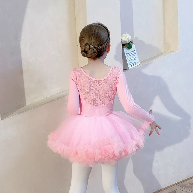 Crianças meninas ginástica collant bailarina dancewear traje de manga comprida rendas volta dança ballet roupas desempenho das crianças