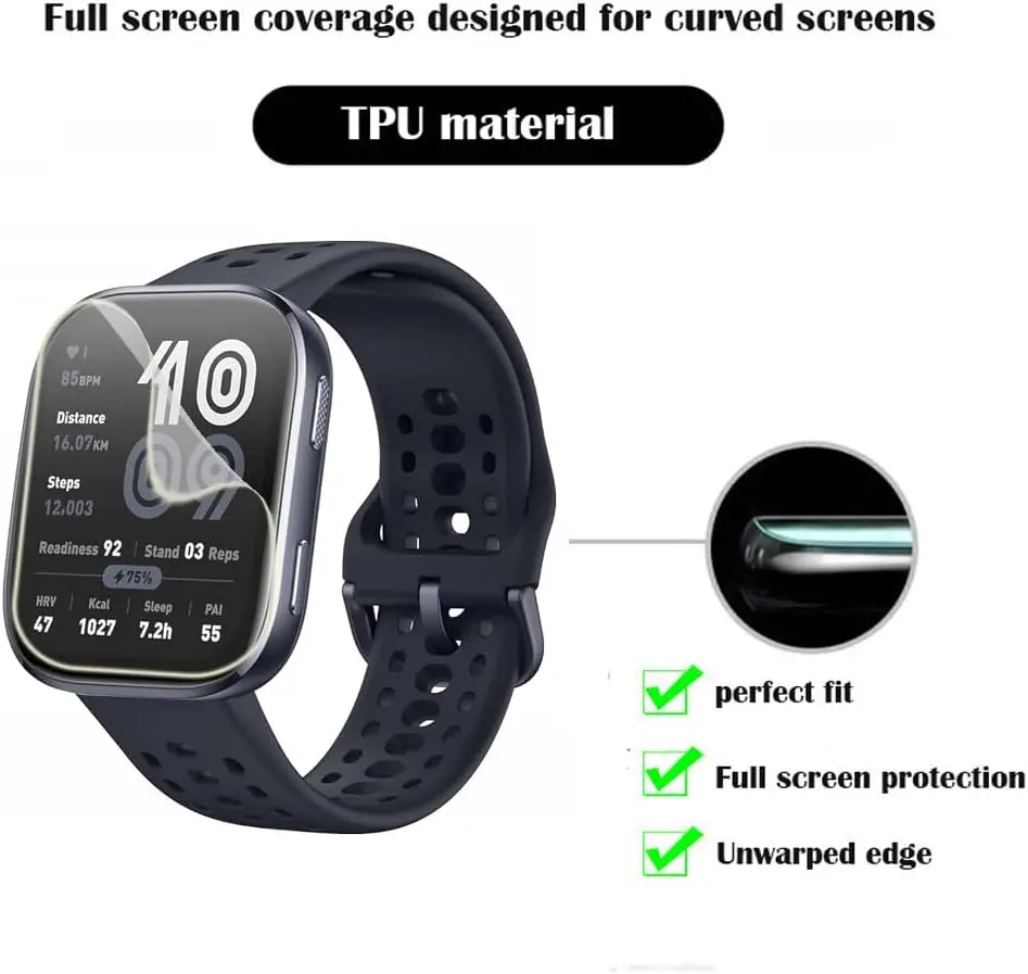 

3PC Ultra Clear Slim Screen For Amazfit Bip6 Protector Smart Watch Anti Scratch Soft TPU Repairable Hydrogel Film