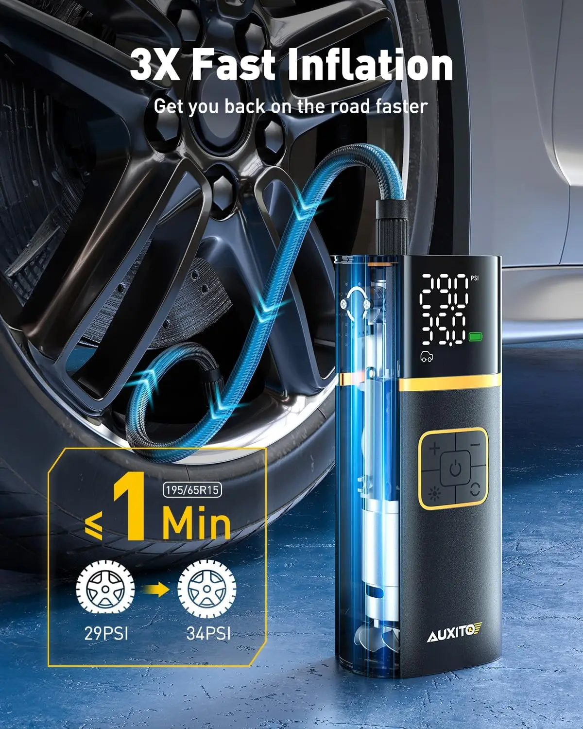 Portable Air Compressor for Car Tires with Digital Gauge, Cordless Rechargeable, LED Light, Auto Stop up to 150PSI