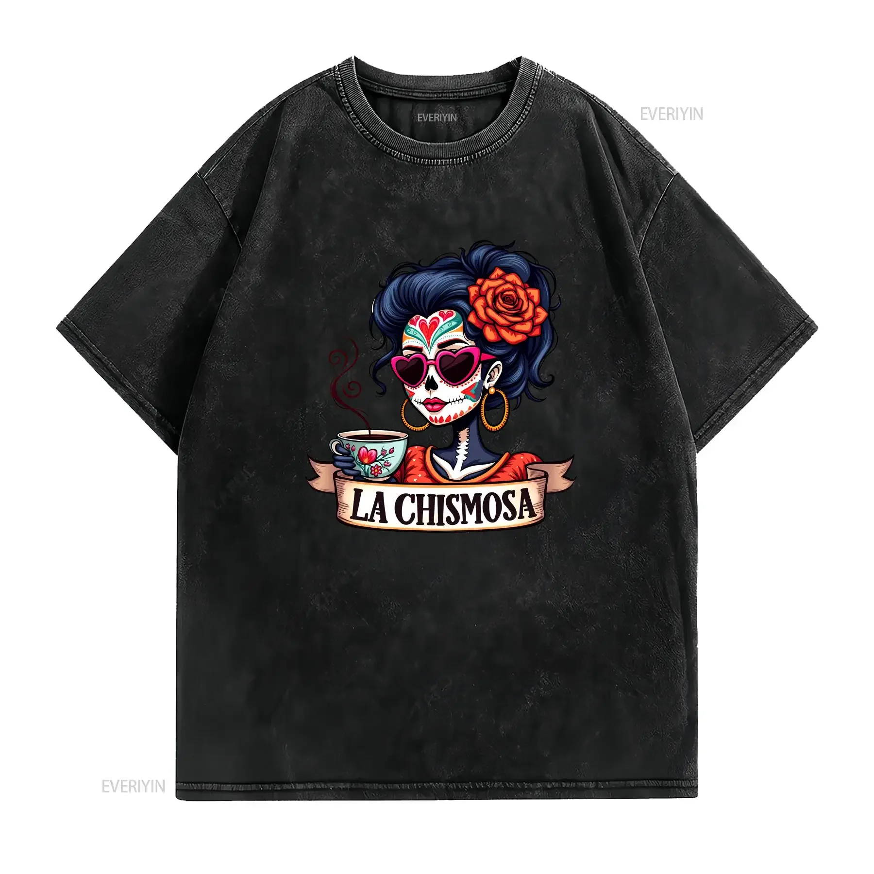 La Chismosa T Shirt Spanish Latina Skeleton Chola Catrina Funny Mexican Chisme vintage Washed Comfortable graphic