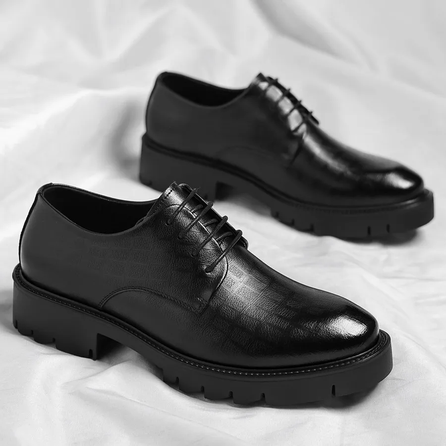 Men's Formal Shoes with Thick Treaded Sole, Lace-Up Round Toe, Sleek Profile for Weddings, Interviews, and Corporate Events