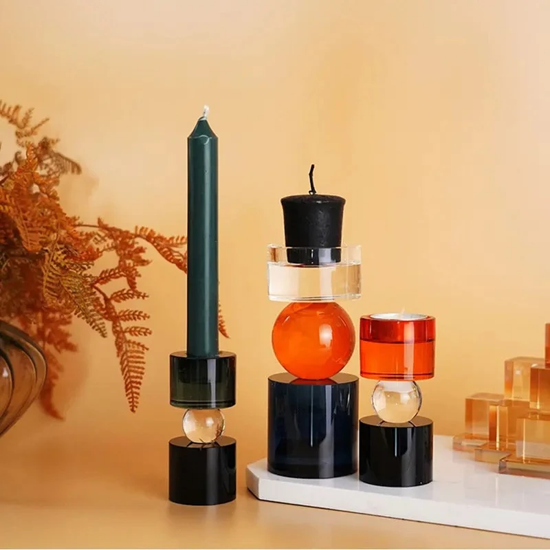 Colorful Crystal Candle Holders Desk Decoration Transparent Geometry Candlestick Wax Melt Burner Creative Home Aroma Container
