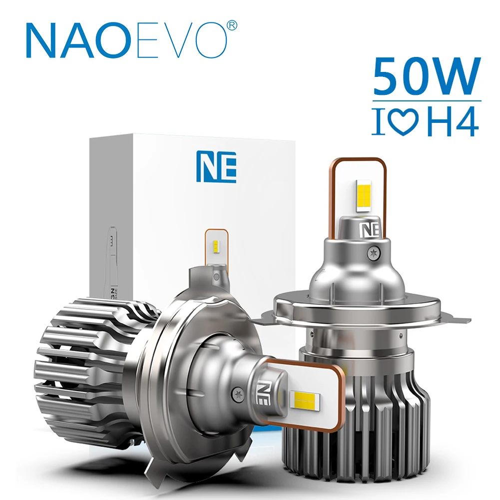 NAOEVO 50W H4 LED Scheinwerfer Birne HB2 Hallo/Lo Auto Lichter 6500K Weiß CSP Chip 6000lm 9003 mini Größe Wasserdichte Auto Nebel Lampe 12V