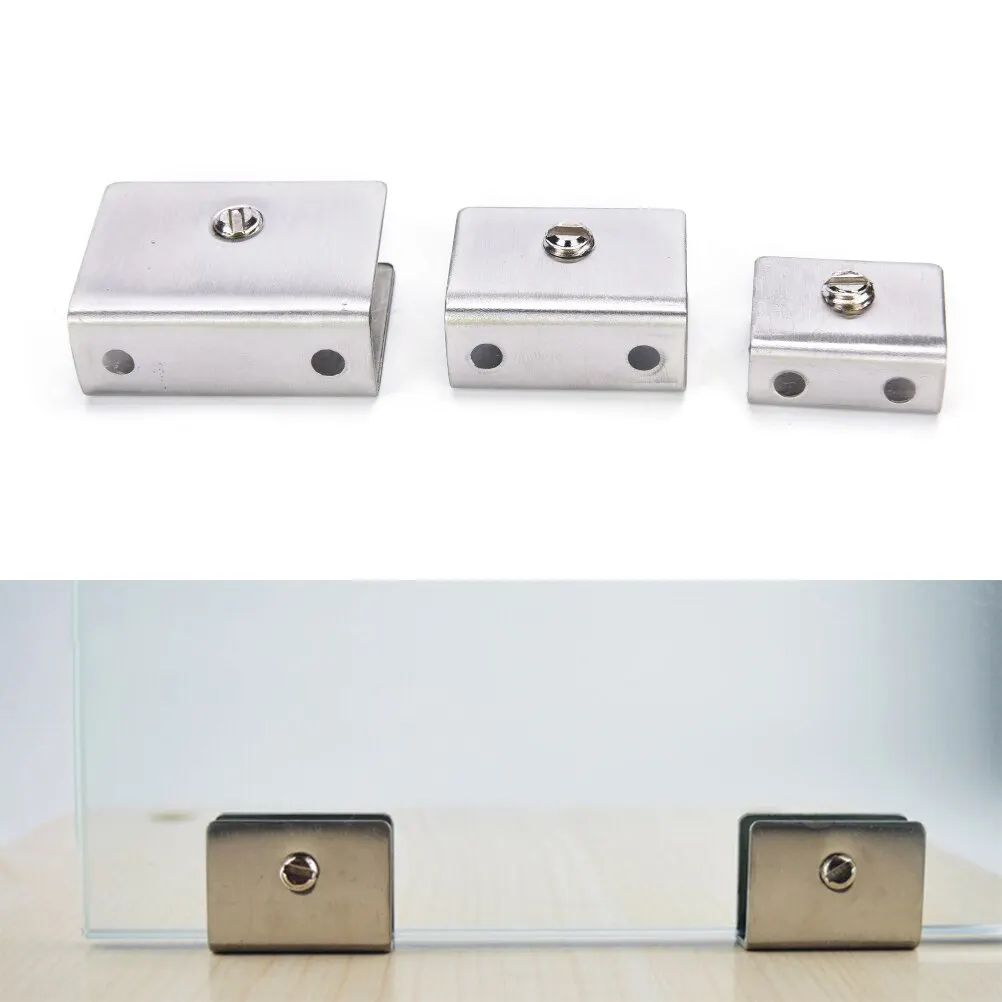 Myhomera 201 Stainless Steel Glass Clamps Shelves Support Corner Bracket Glass Clips Square Wall Mounted Adjustable fit 5-13mm