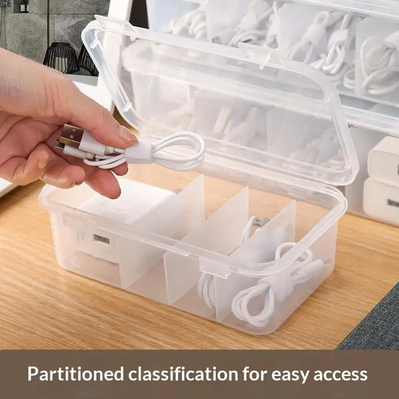 Dustproof Transparent Cable Storage Box with Lid, Desktop Data Cord Classification Organizer Case, Clutter Collection Container