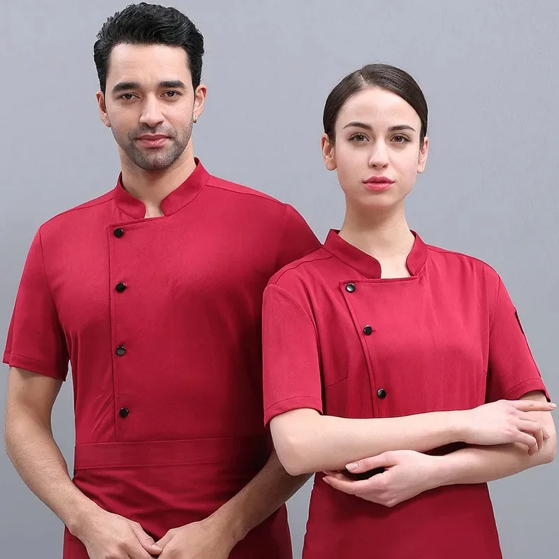 New 360°Breathable Mesh Chef Jacket Men Women Short Sleeve Cooking Shirt Cool Work Tops Food Service Black Red Kitchen Outfit