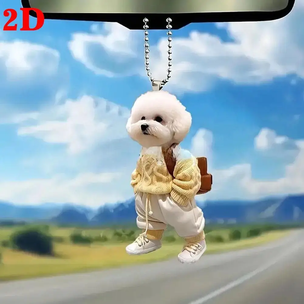 2D Creative Puppy Man Backpack Rearview Mirrors Pendant Car Hanging Ornaments Car Decoration Accessories Gifts For Women Men