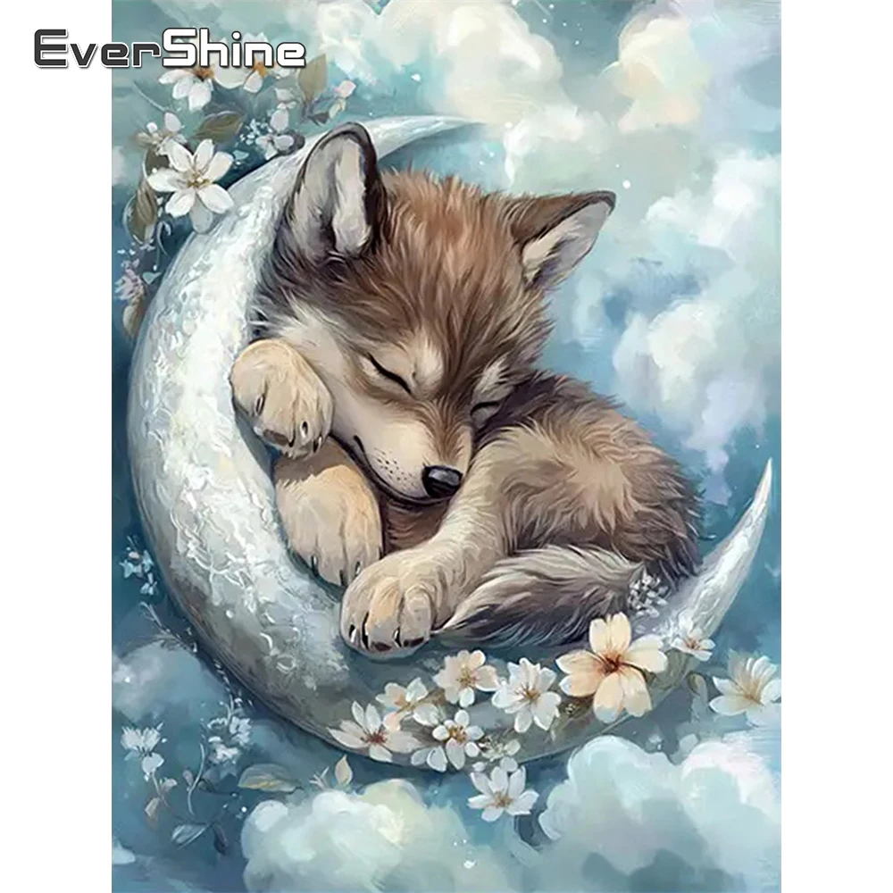 Evershine DIY Vollquadrat Rund Diamant Malerei Wolf Tier Neue Ankunft Diamant Mosaik Mond Stickerei Blume Wand Dekor