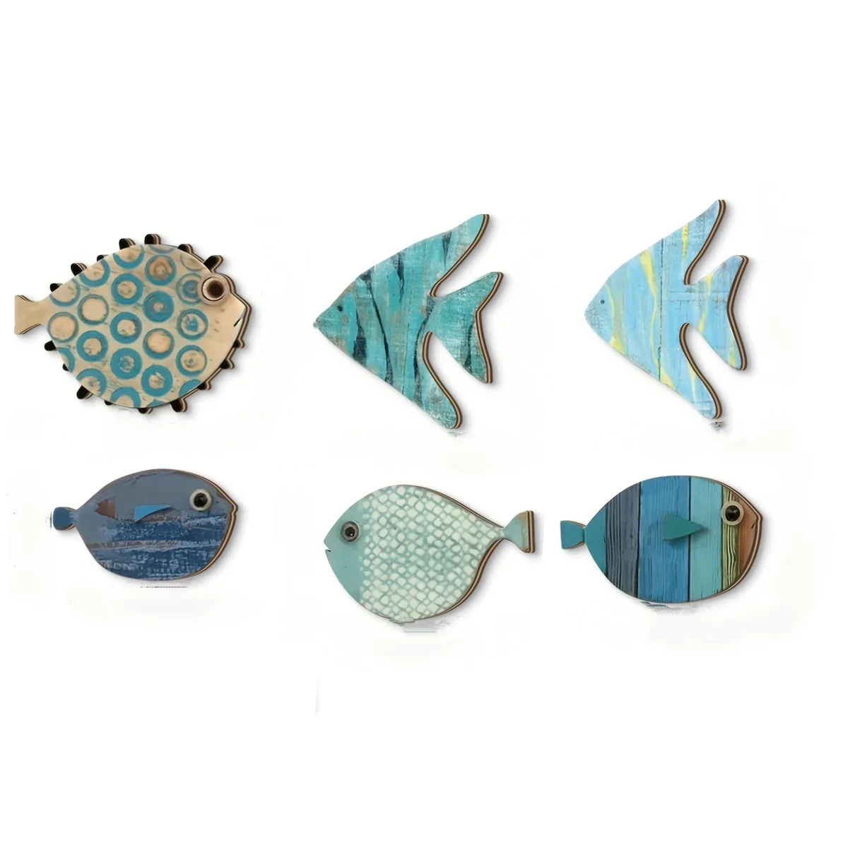 6PCS 2D Marine Motif Wooden Drink Mats Mini Koi Shape Surface Guard Cafe Workplace Household Ornament Celebration Holiday Decor